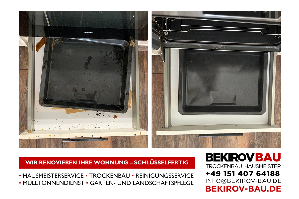 Stark verschmutzter Backofen vor und nach professioneller Reinigung