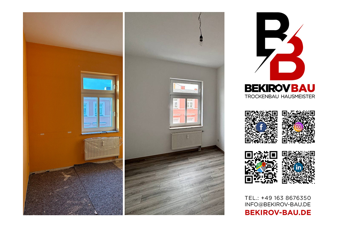 Zimmer vor und nach Renovierung mit Laminat und Anstrich